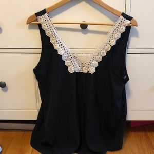 Black tank with white lace accent